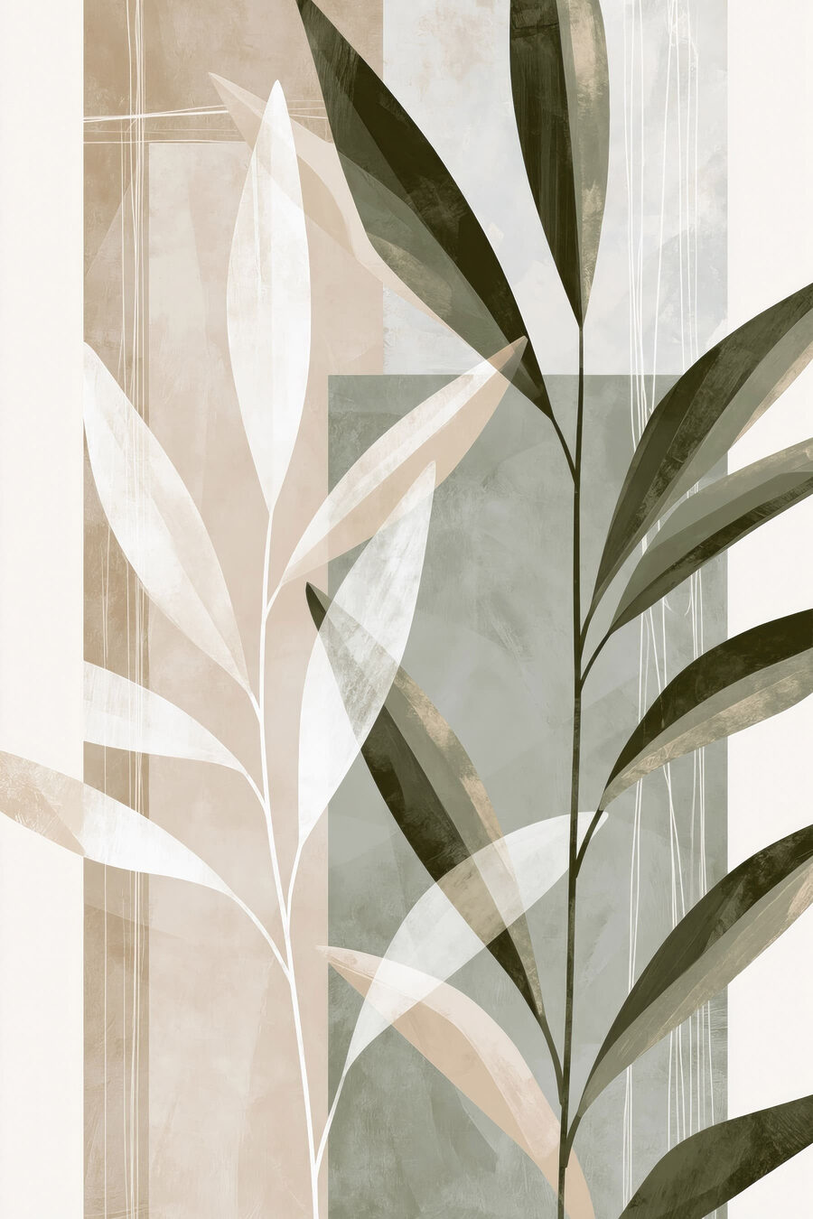 Branches vertes sur blanc — motif complet