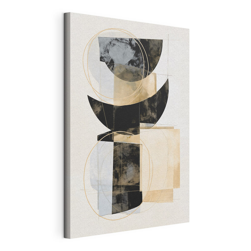 Demi-cercles et lignes dorées, toile tendue et bord enveloppé