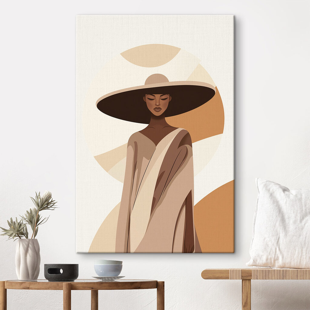 Femme sous l’arc coloré dans un intérieur