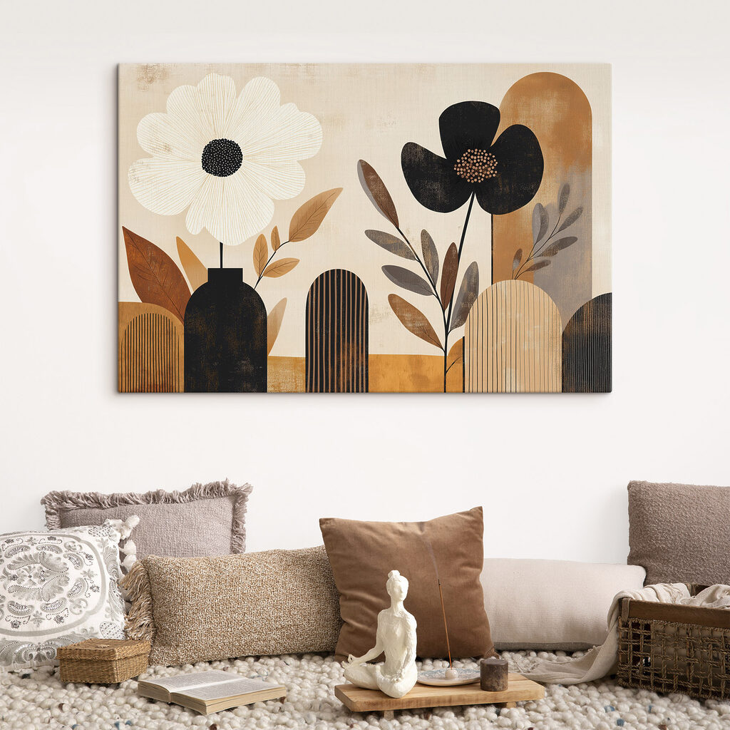 Fleur noire, fleur blanche dans un intérieur