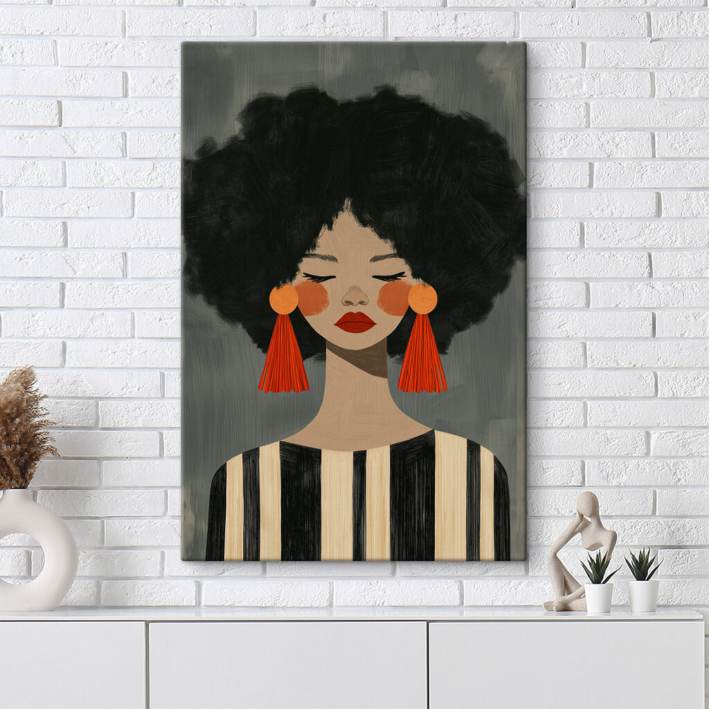 Yeux clos, cheveux bouclés dans un intérieur