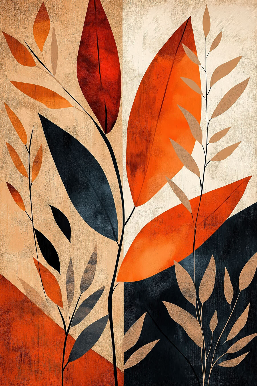 Feuilles orange et noires — motif complet