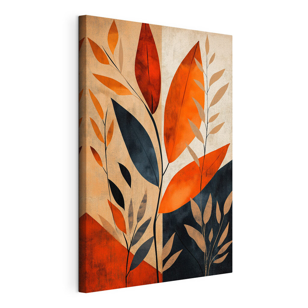 Feuilles orange et noires, toile tendue et bord enveloppé