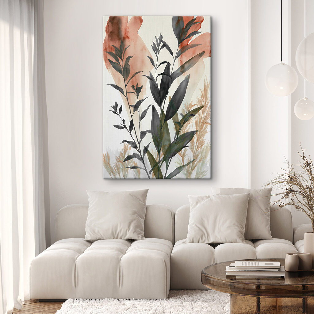 Feuillage sombre sur rose — intérieur 1