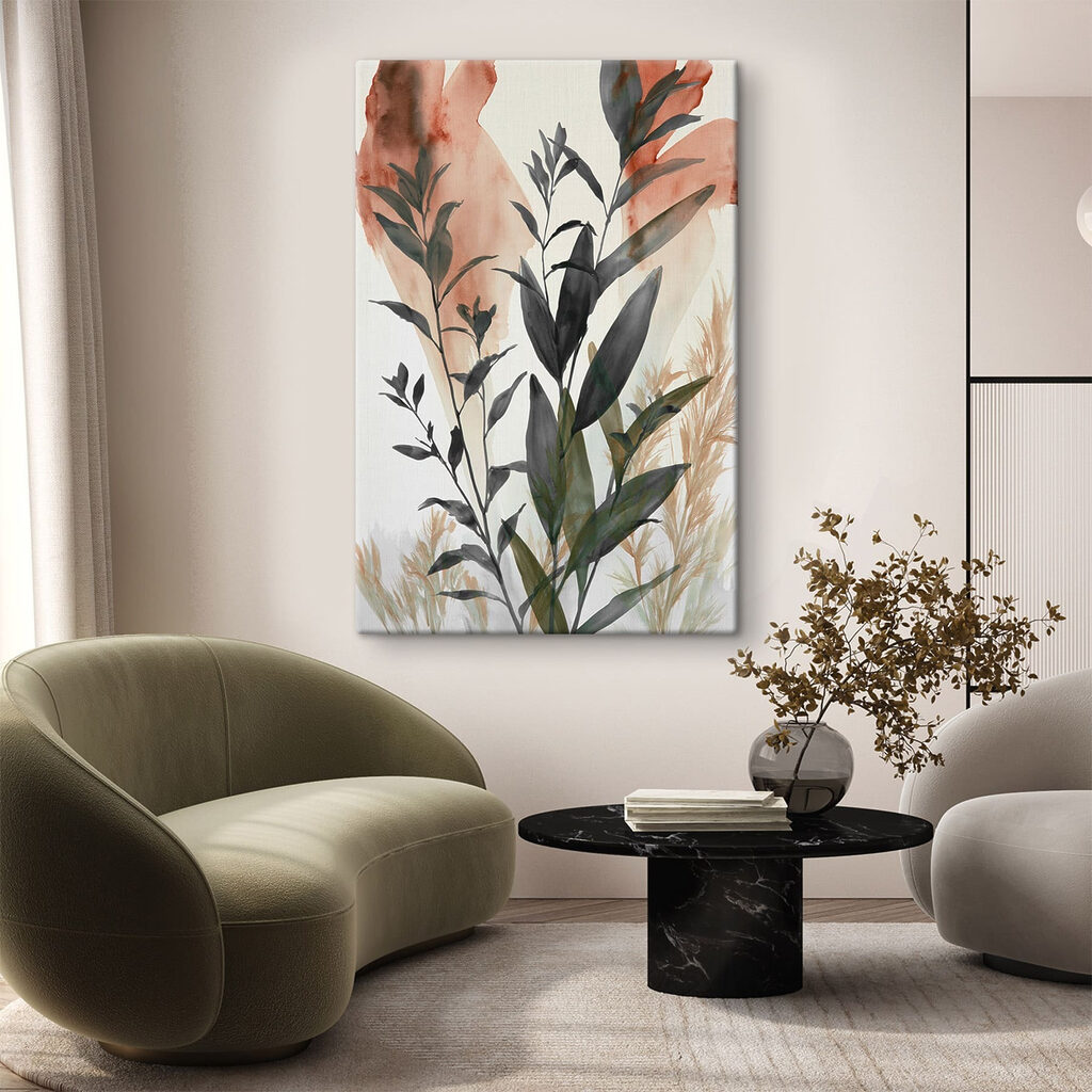 Feuillage sombre sur rose — intérieur 3