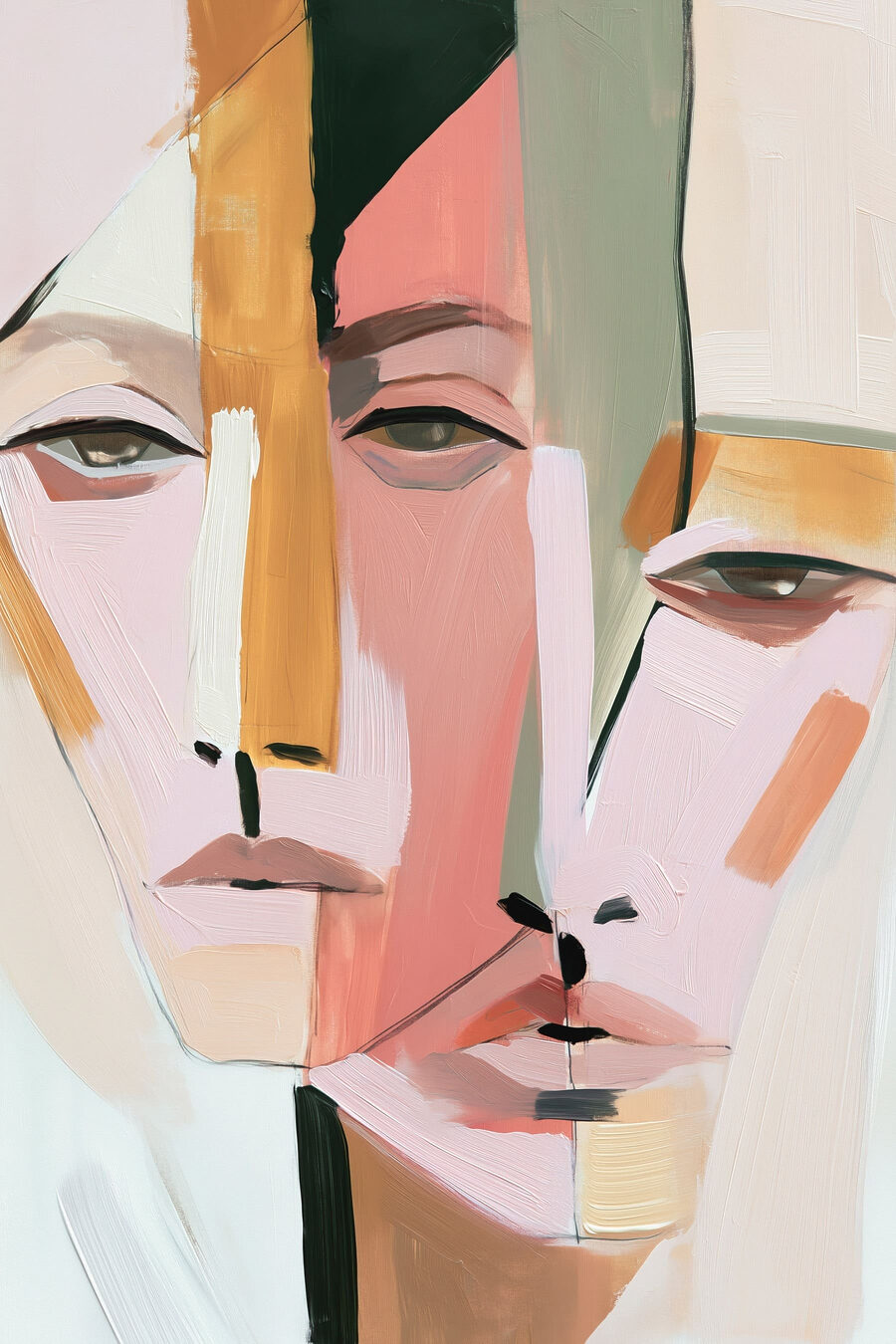 Visages féminins en pastel — motif complet
