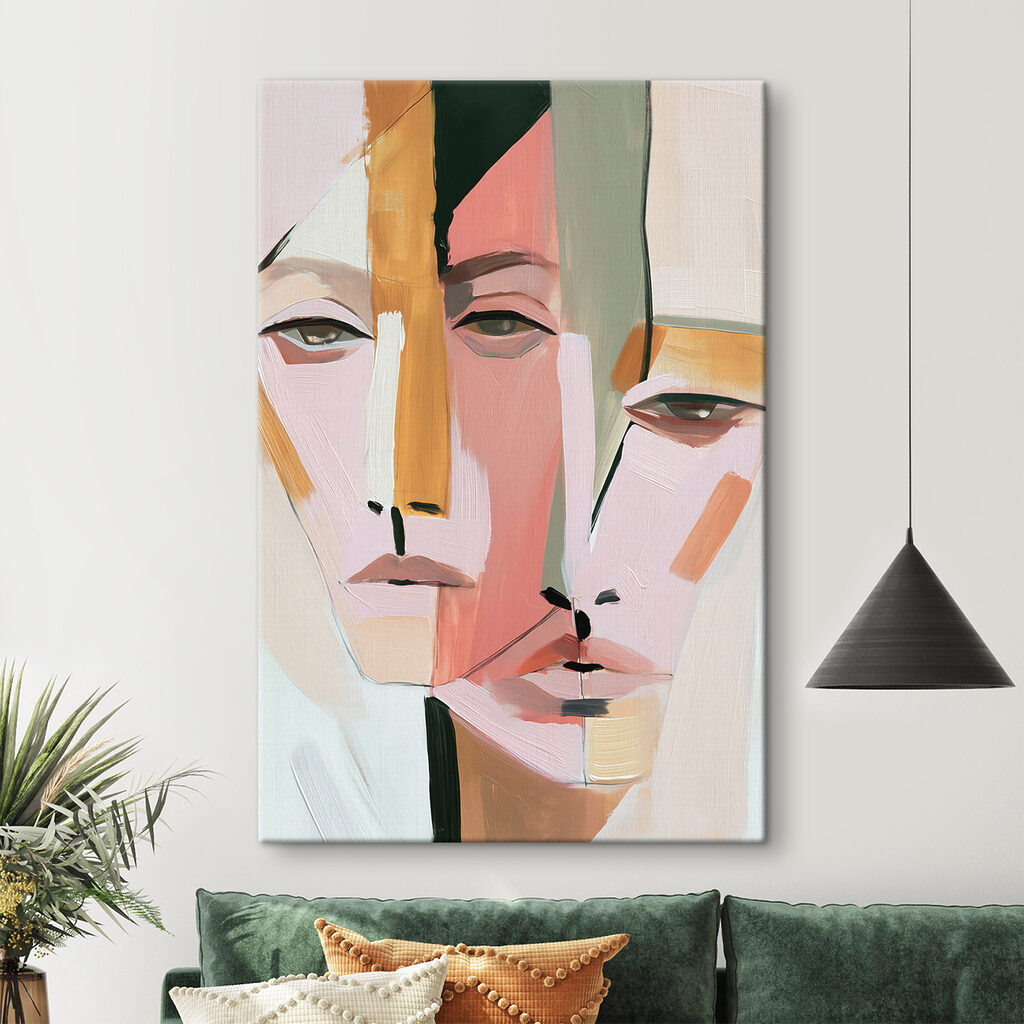 Visages féminins en pastel dans un intérieur