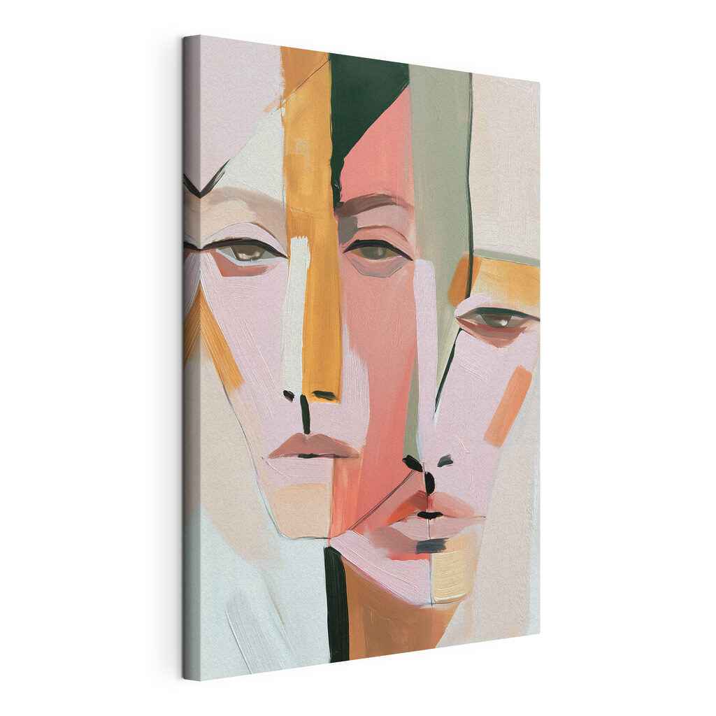 Visages féminins en pastel, toile tendue et bord enveloppé