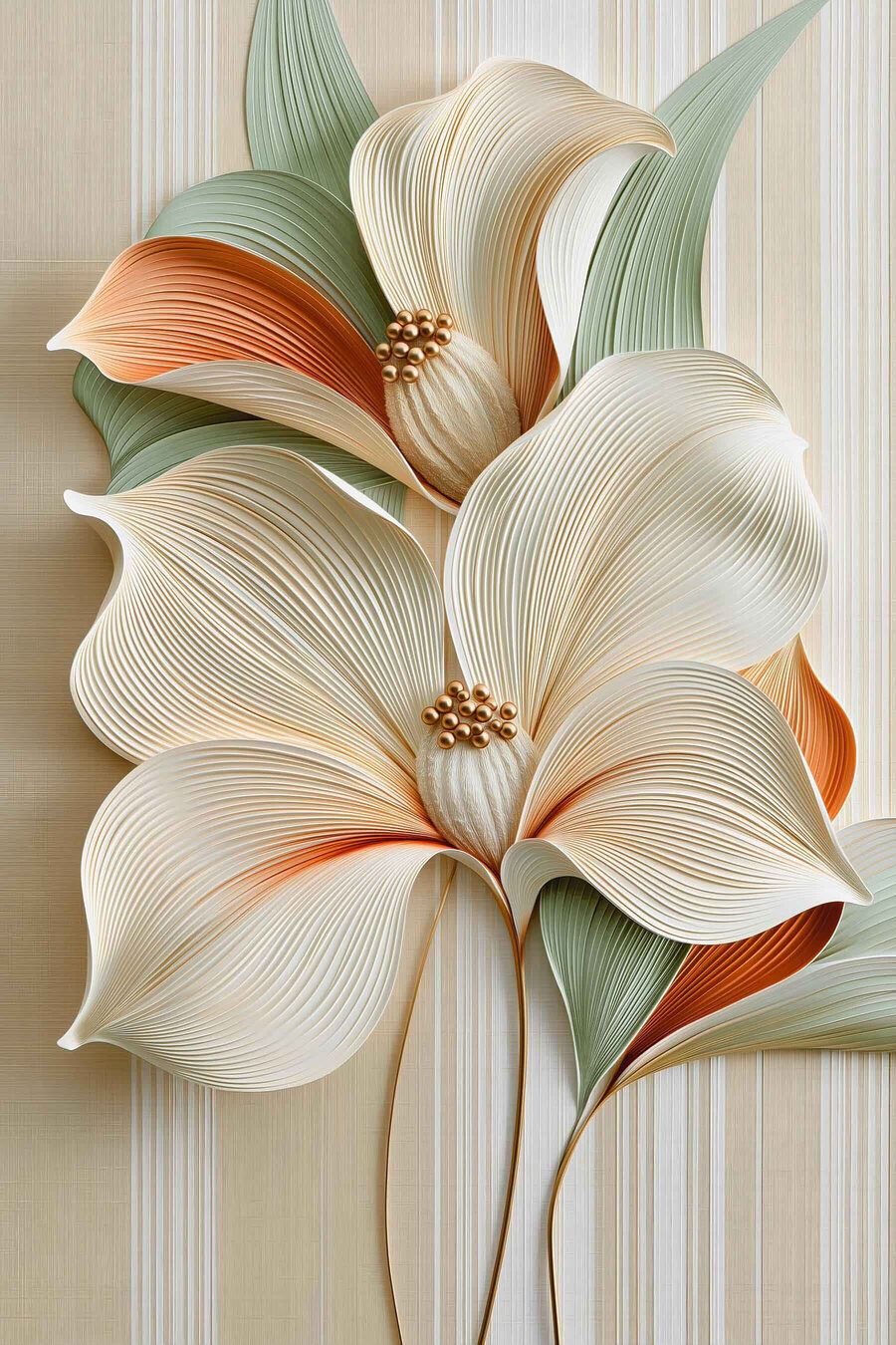 Fleurs blanches bordées d’orange — motif complet