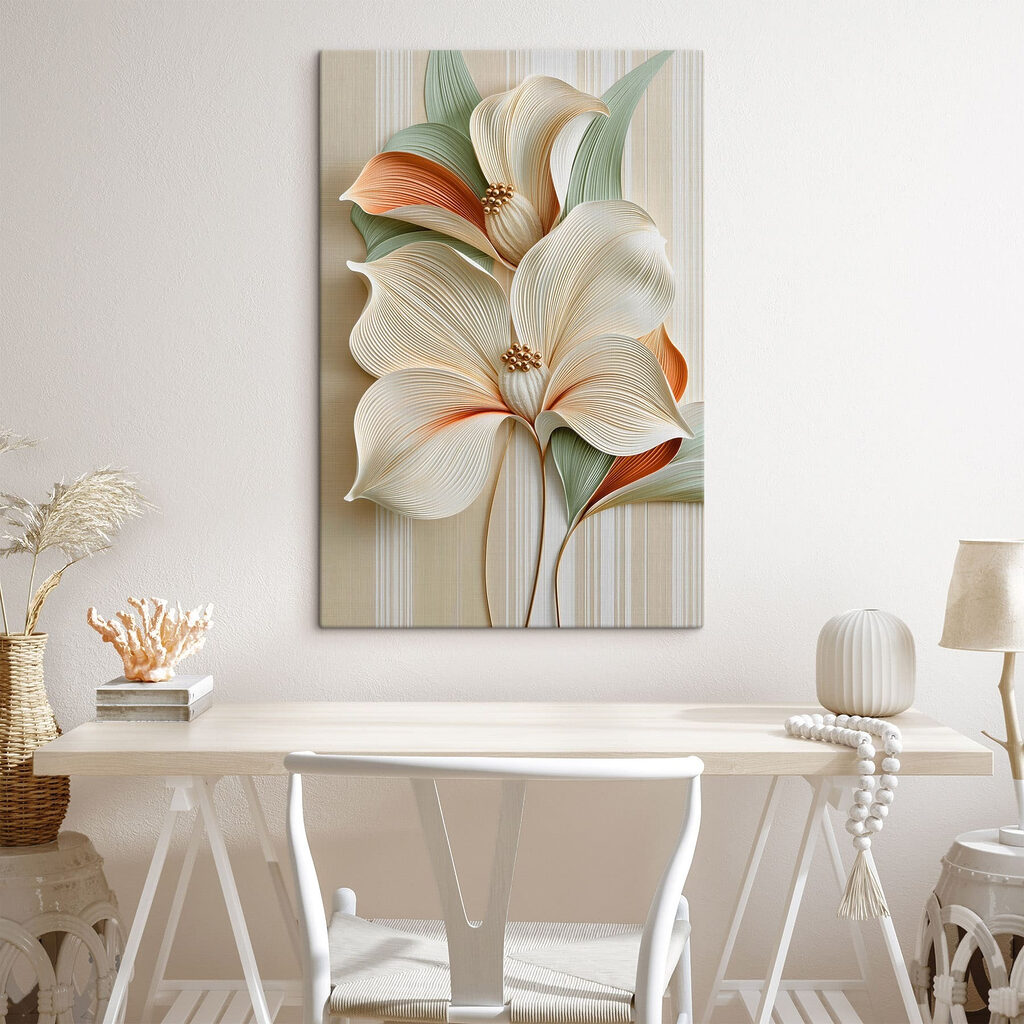Fleurs blanches bordées d’orange — intérieur 1