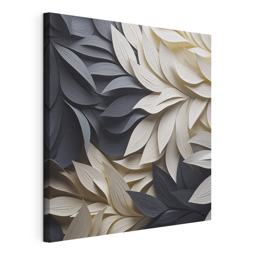 Nervures blanches sur anthracite, toile tendue et bord enveloppé