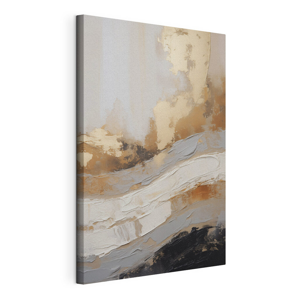 Touches dorées sur blanc, toile tendue et bord enveloppé