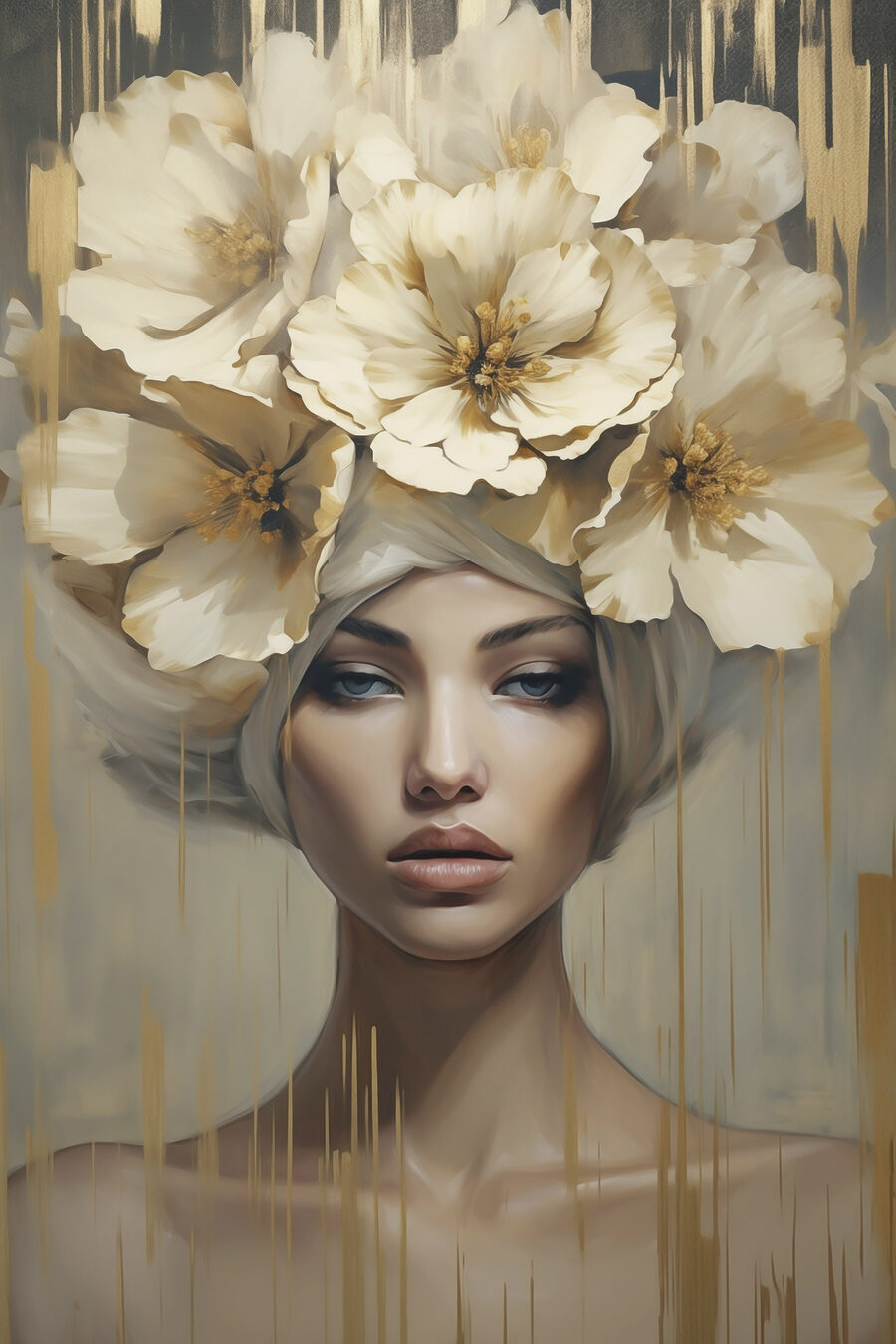 Visage auréolé de fleurs — motif complet
