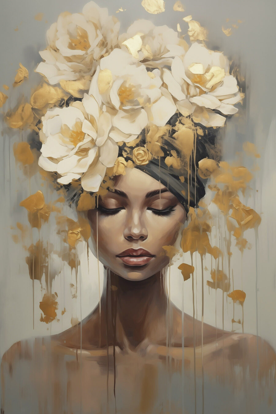 Fleurs crème, yeux fermés — motif complet