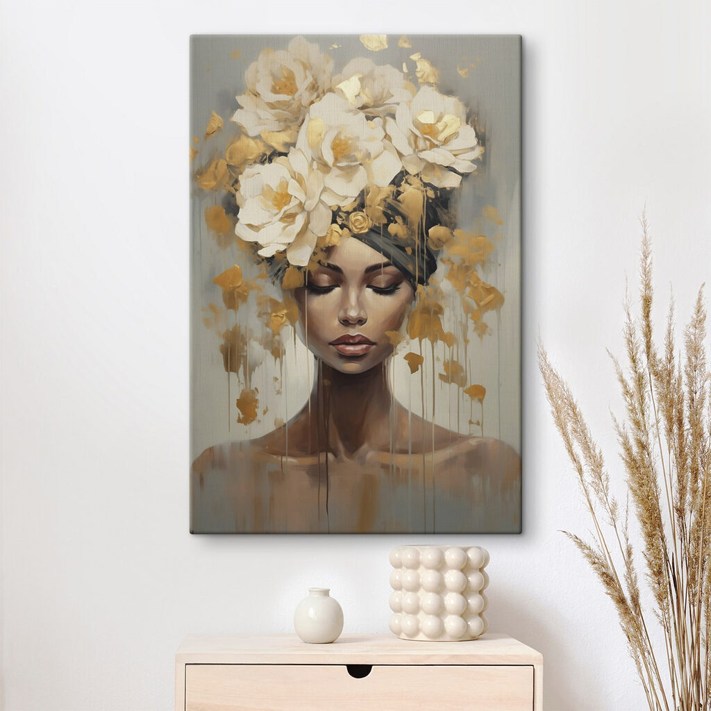 Fleurs crème, yeux fermés dans un intérieur