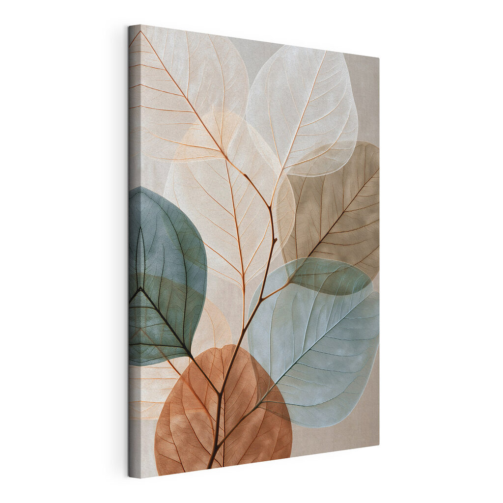 Squelettes de feuilles, toile tendue et bord enveloppé
