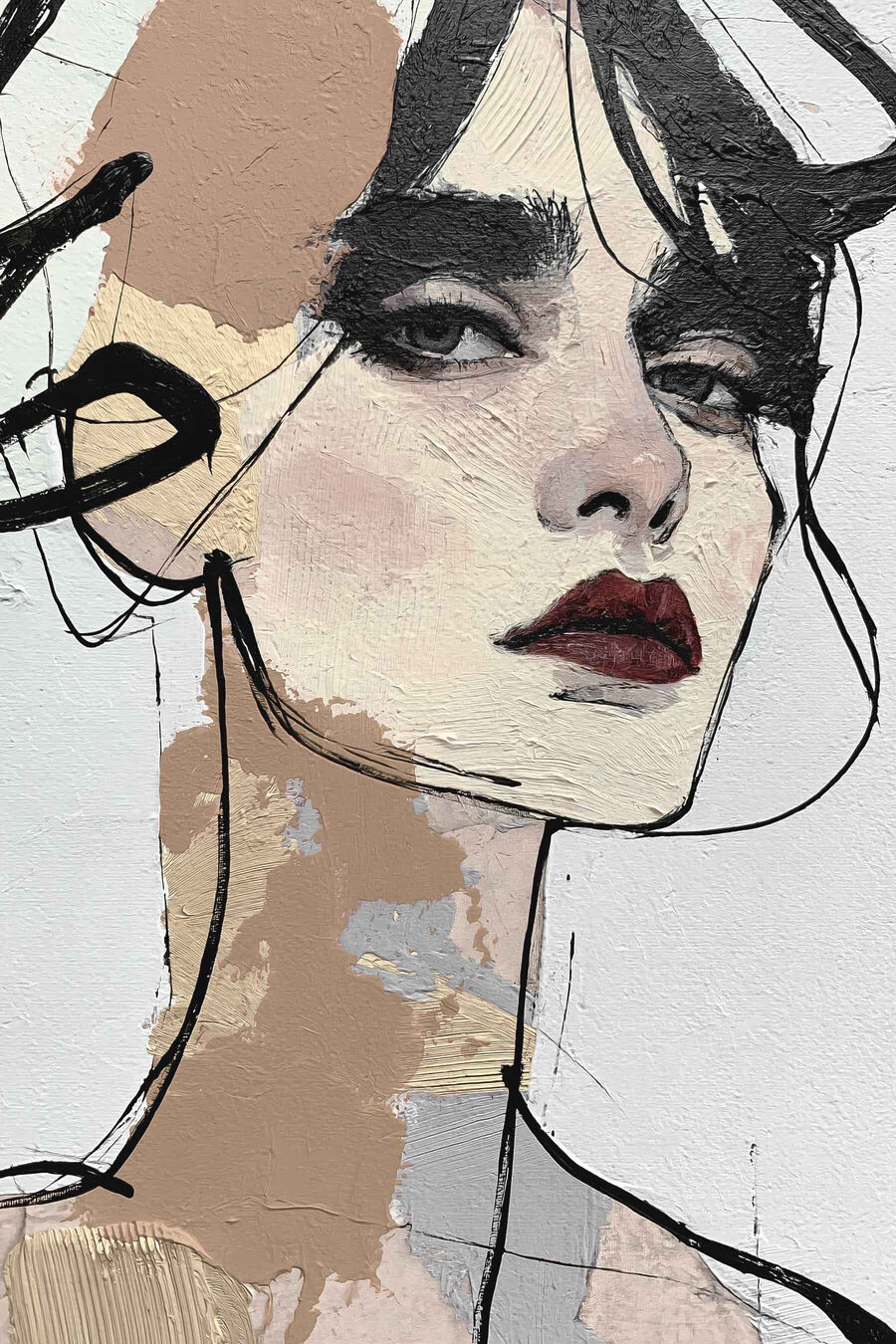 Regard féminin esquissé — motif complet
