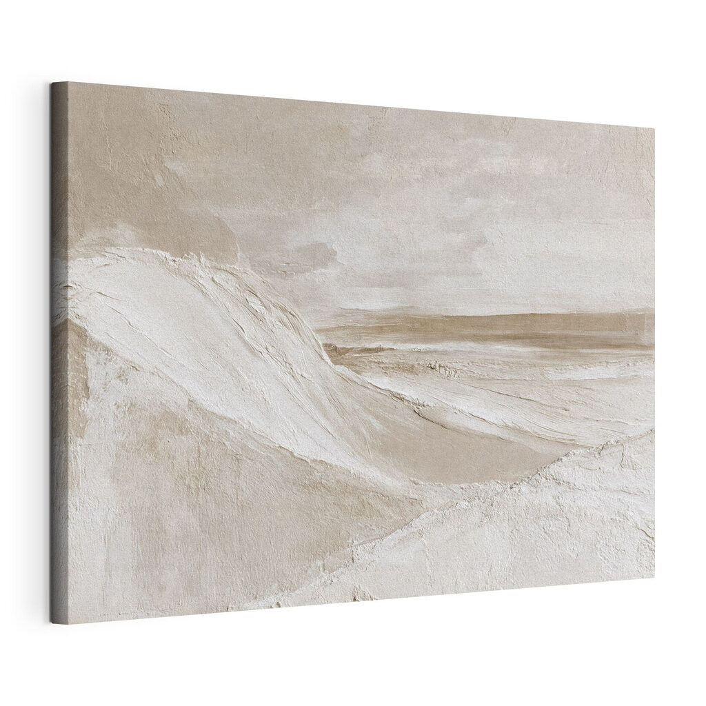 Écume blanche au pinceau, toile tendue et bord enveloppé