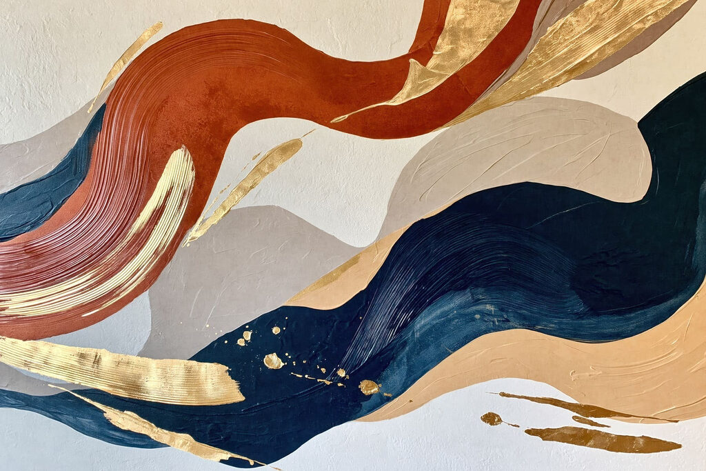 Bandes bleues et rouille — motif complet