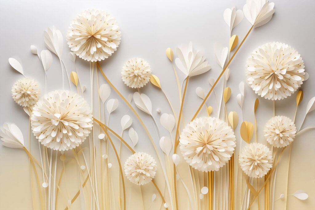 Ombelles blanches et dorées — motif complet