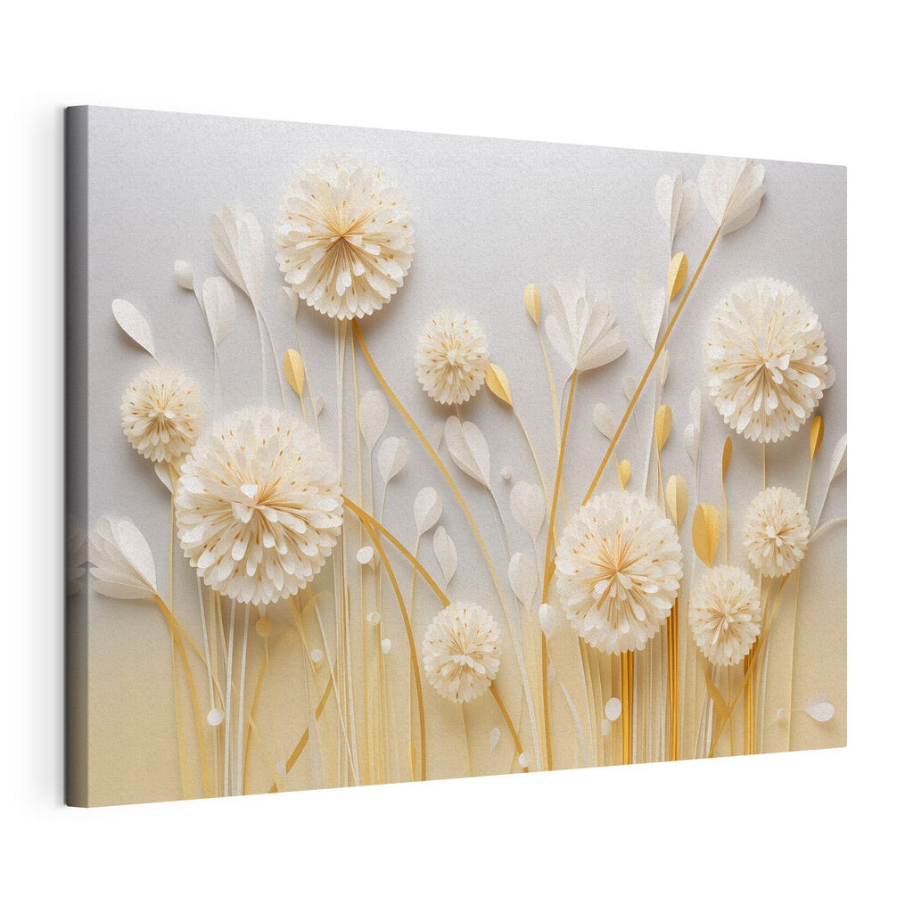 Ombelles blanches et dorées, toile tendue et bord enveloppé