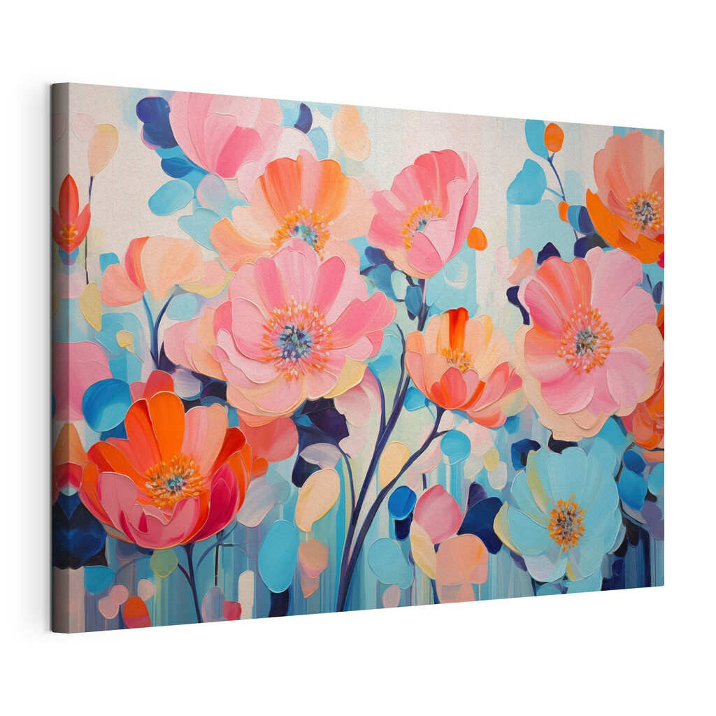 Fleurs aux couleurs gaies, toile tendue et bord enveloppé