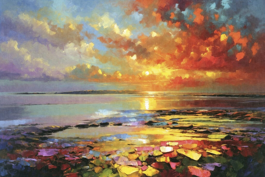 Nénuphars au soleil couchant — motif complet