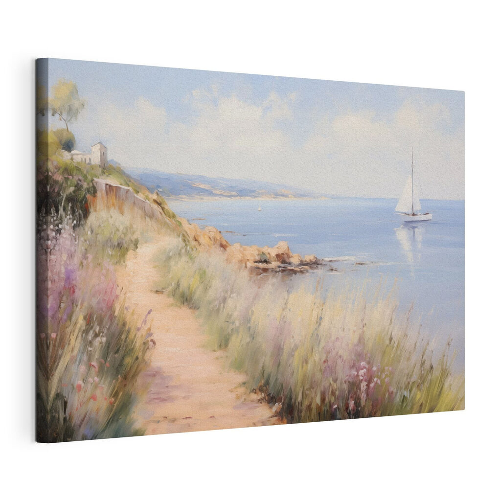 Sentier côtier paisible, toile tendue et bord enveloppé