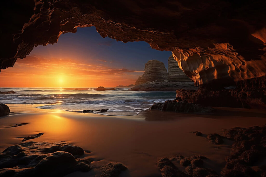 Crépuscule depuis la grotte — motif complet