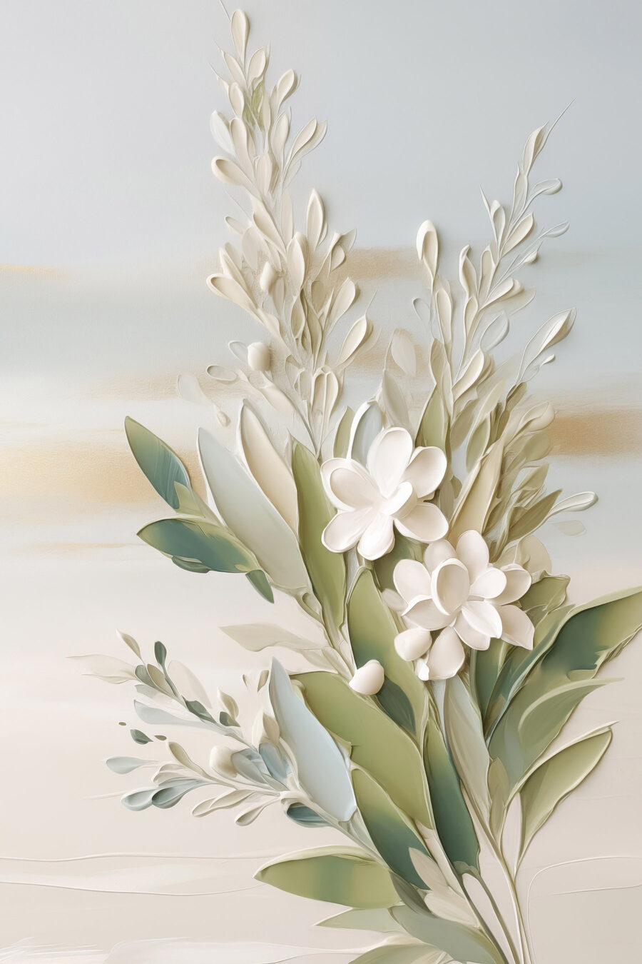 Fleurs blanches et olivier — motif complet