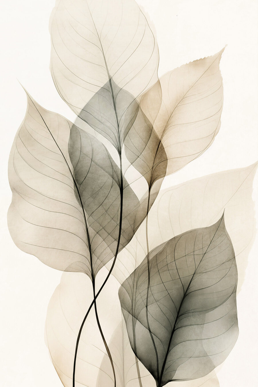 Feuilles translucides nervurées — motif complet