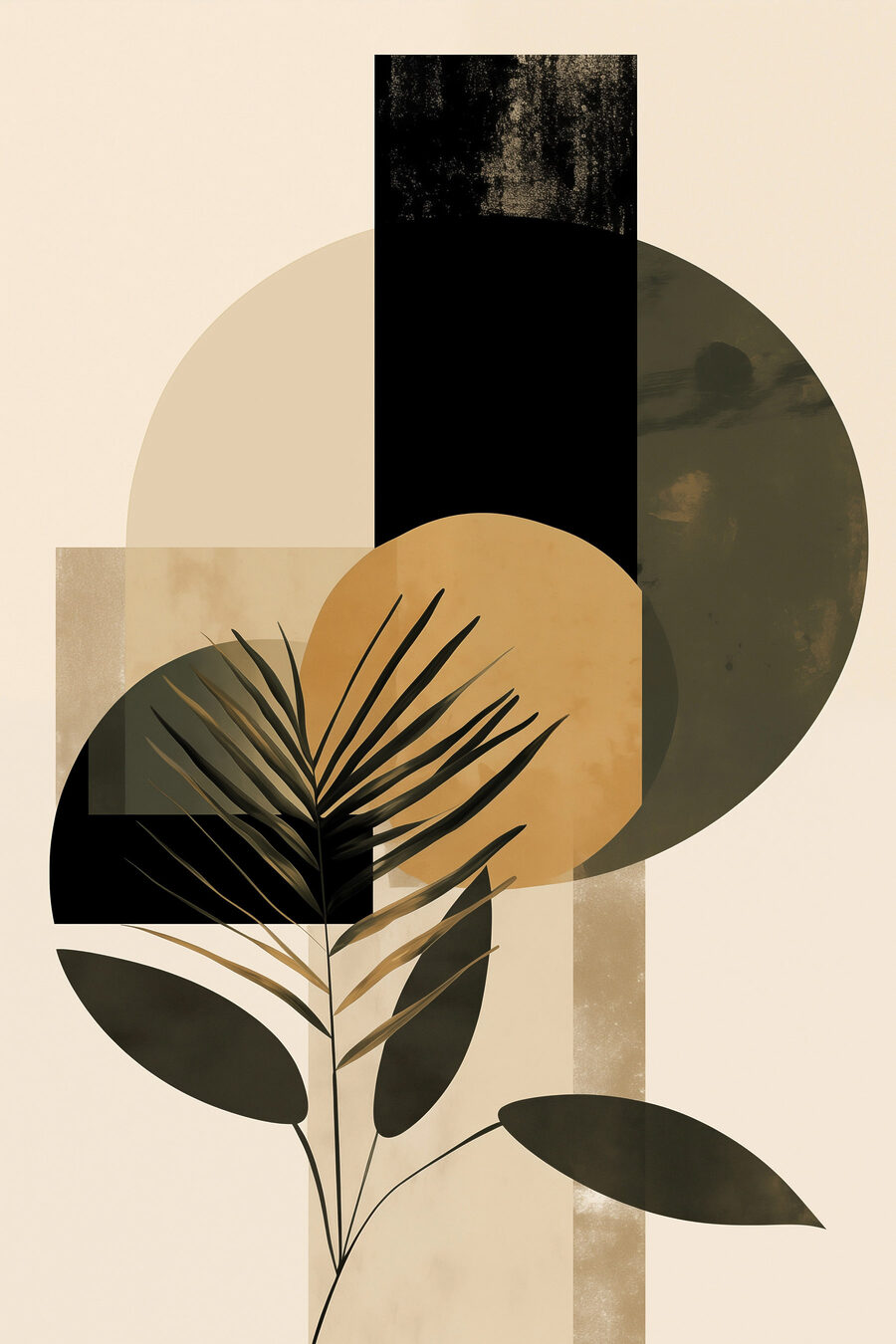 Palme entre cercles sombres — motif complet
