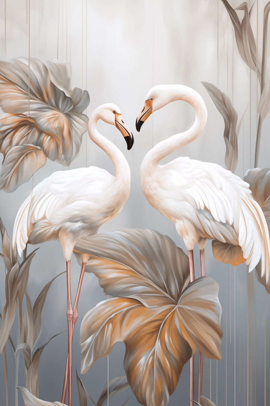 Flamants blancs et feuillage — motif complet