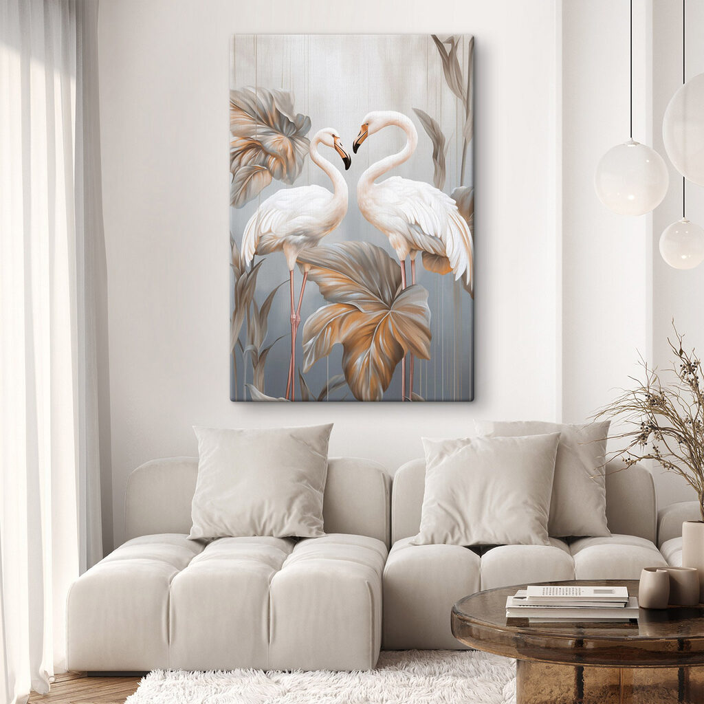 Flamants blancs et feuillage — intérieur 1