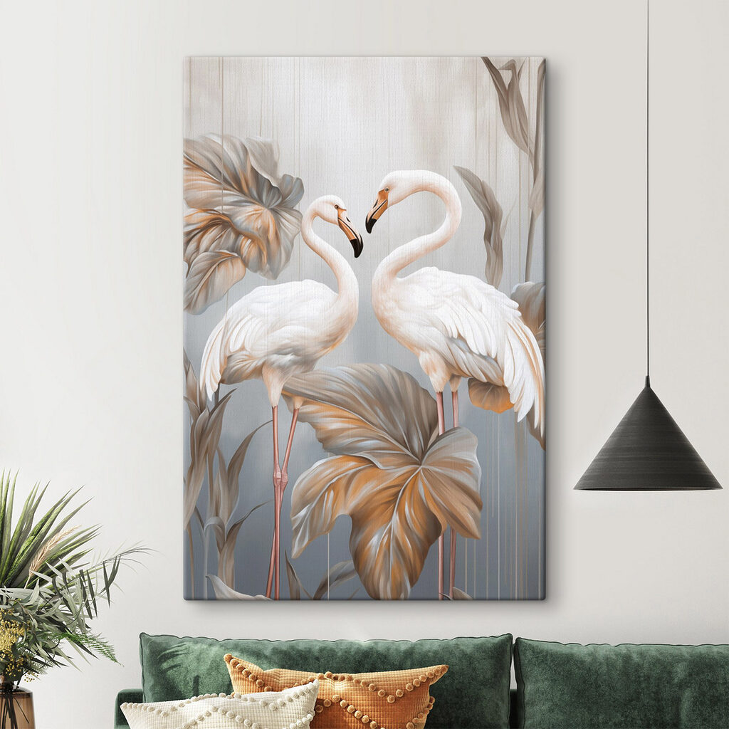 Flamants blancs et feuillage — intérieur 2