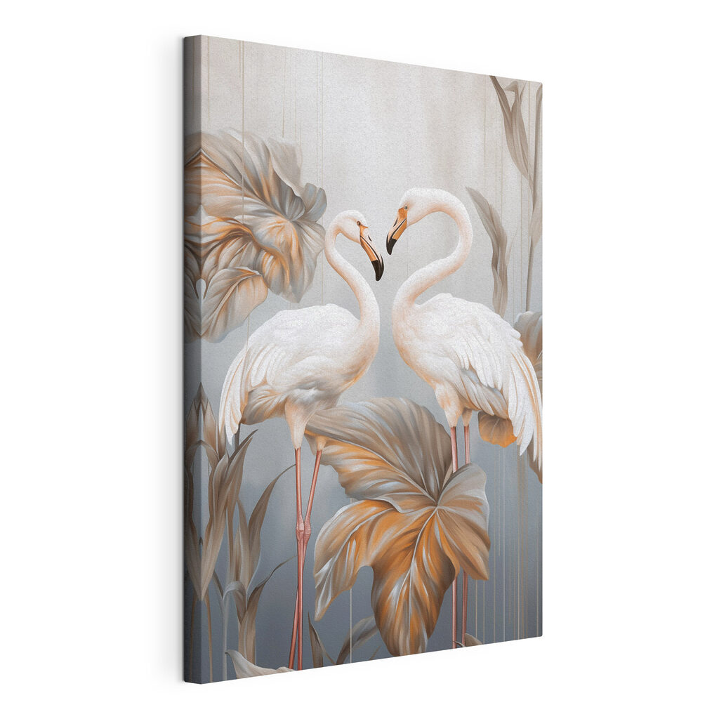 Flamants blancs et feuillage — vue du produit