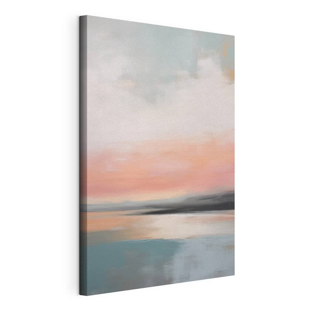 Lueur rose sur l’eau, toile tendue et bord enveloppé