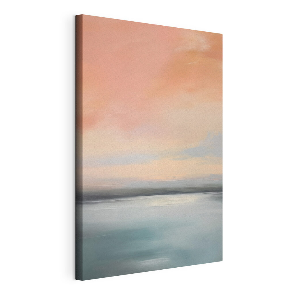 Ciel corail et silence, toile tendue et bord enveloppé