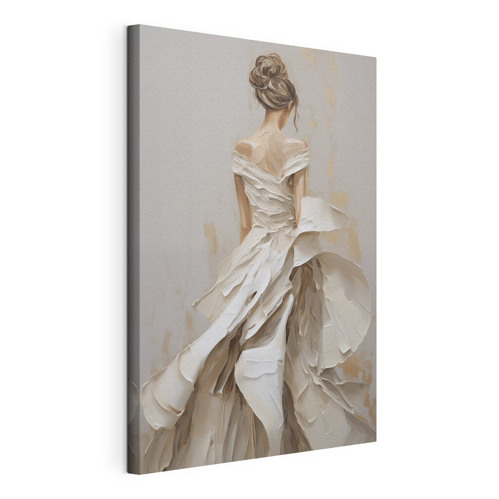 Dos en blanc plissé, toile tendue et bord enveloppé
