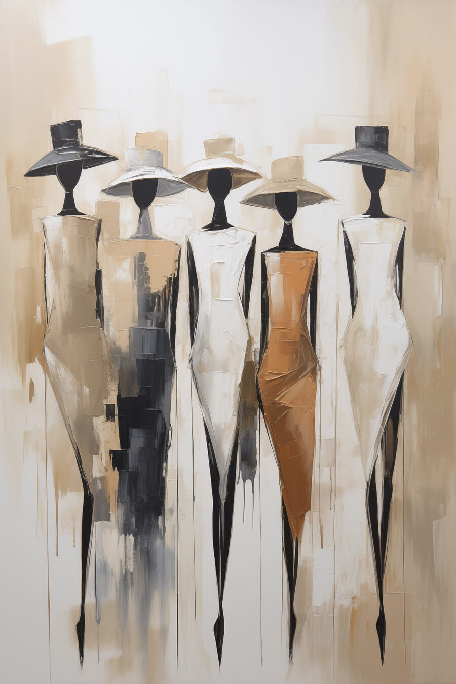 Cinq chapeaux alignés — motif complet