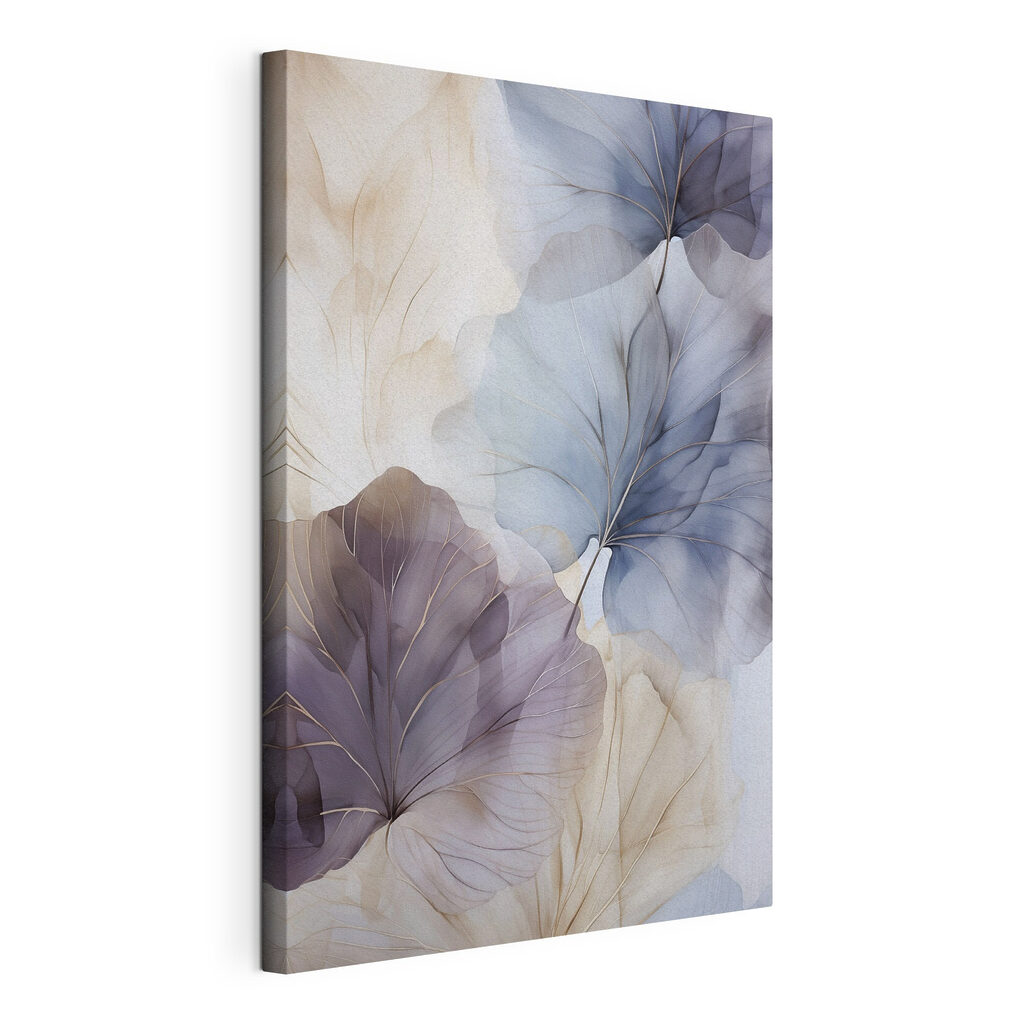 Feuilles rondes gris-bleu, toile tendue et bord enveloppé