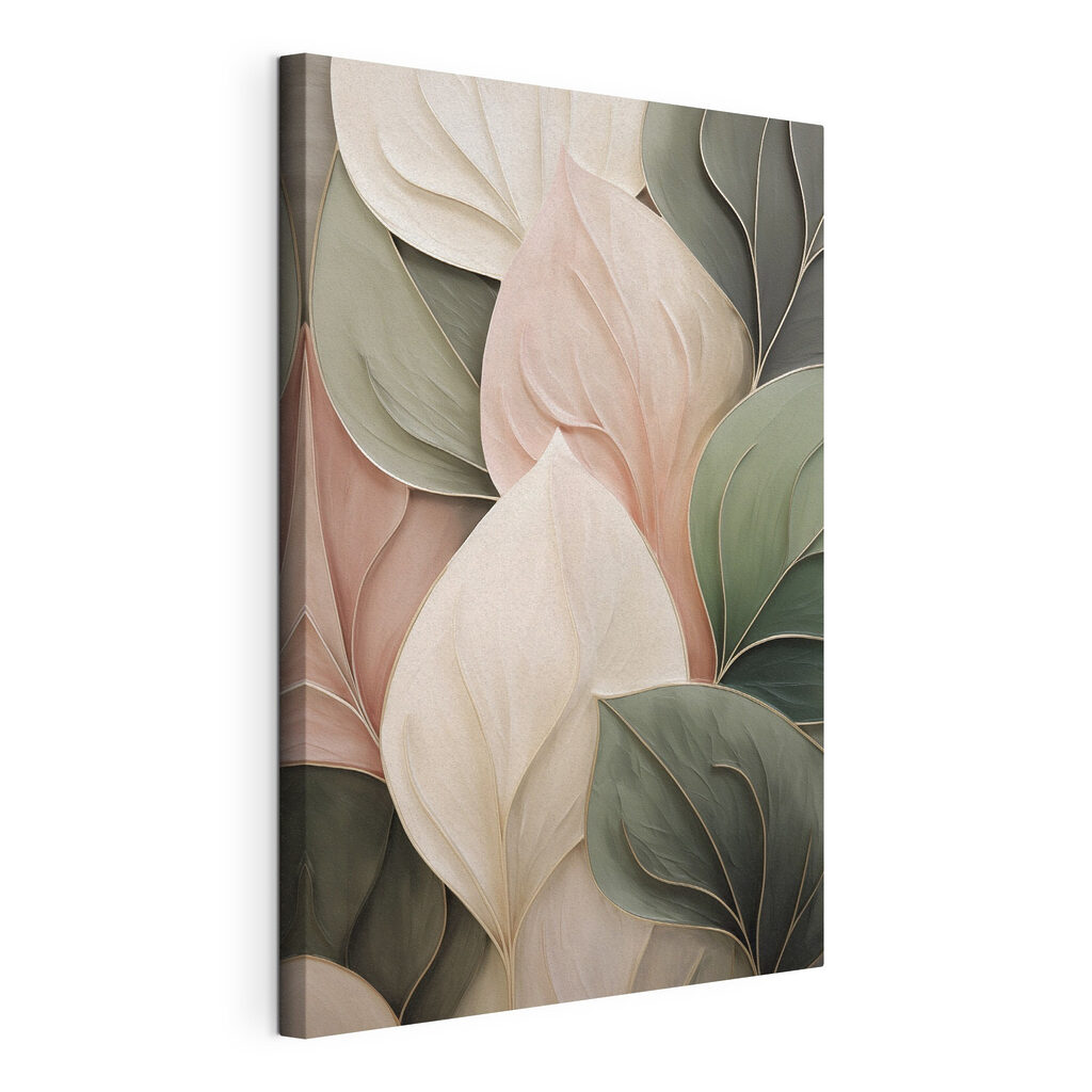 Larges feuilles pastel, toile tendue et bord enveloppé