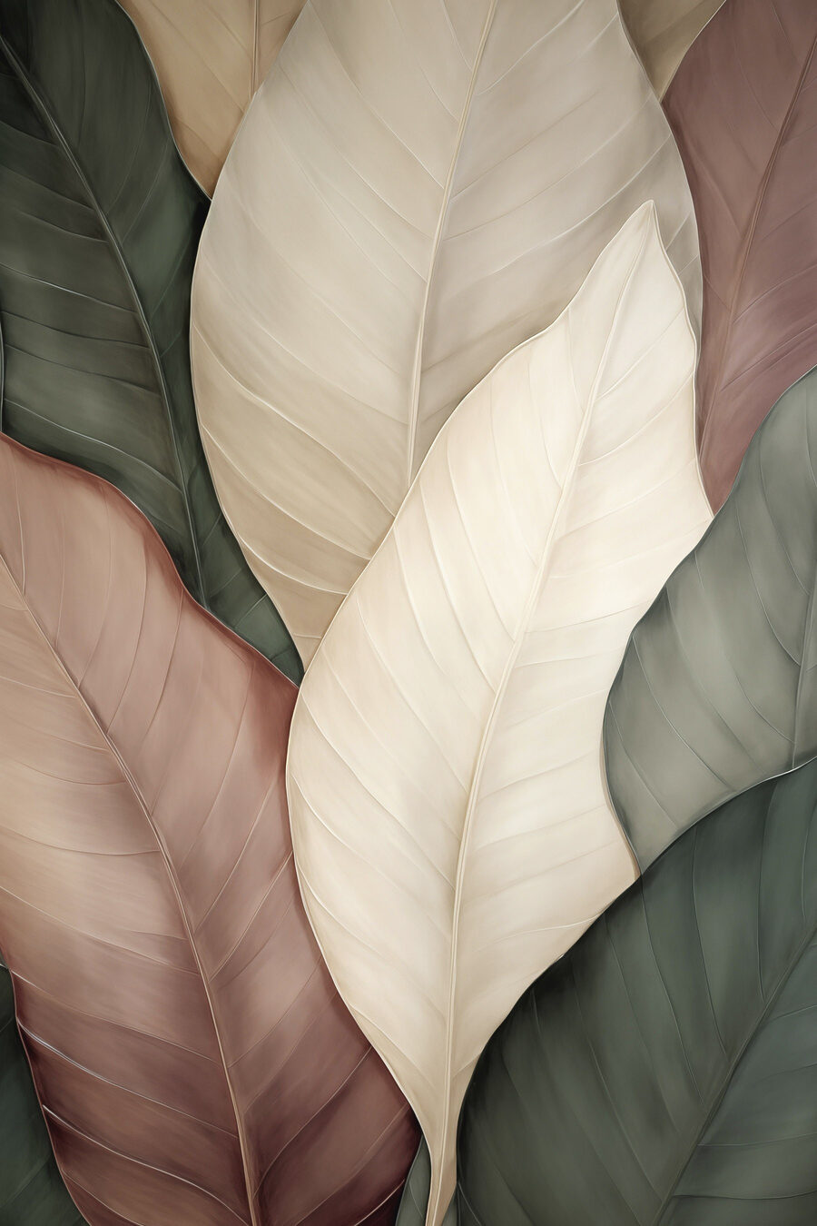 Feuilles courbes nervurées — motif complet
