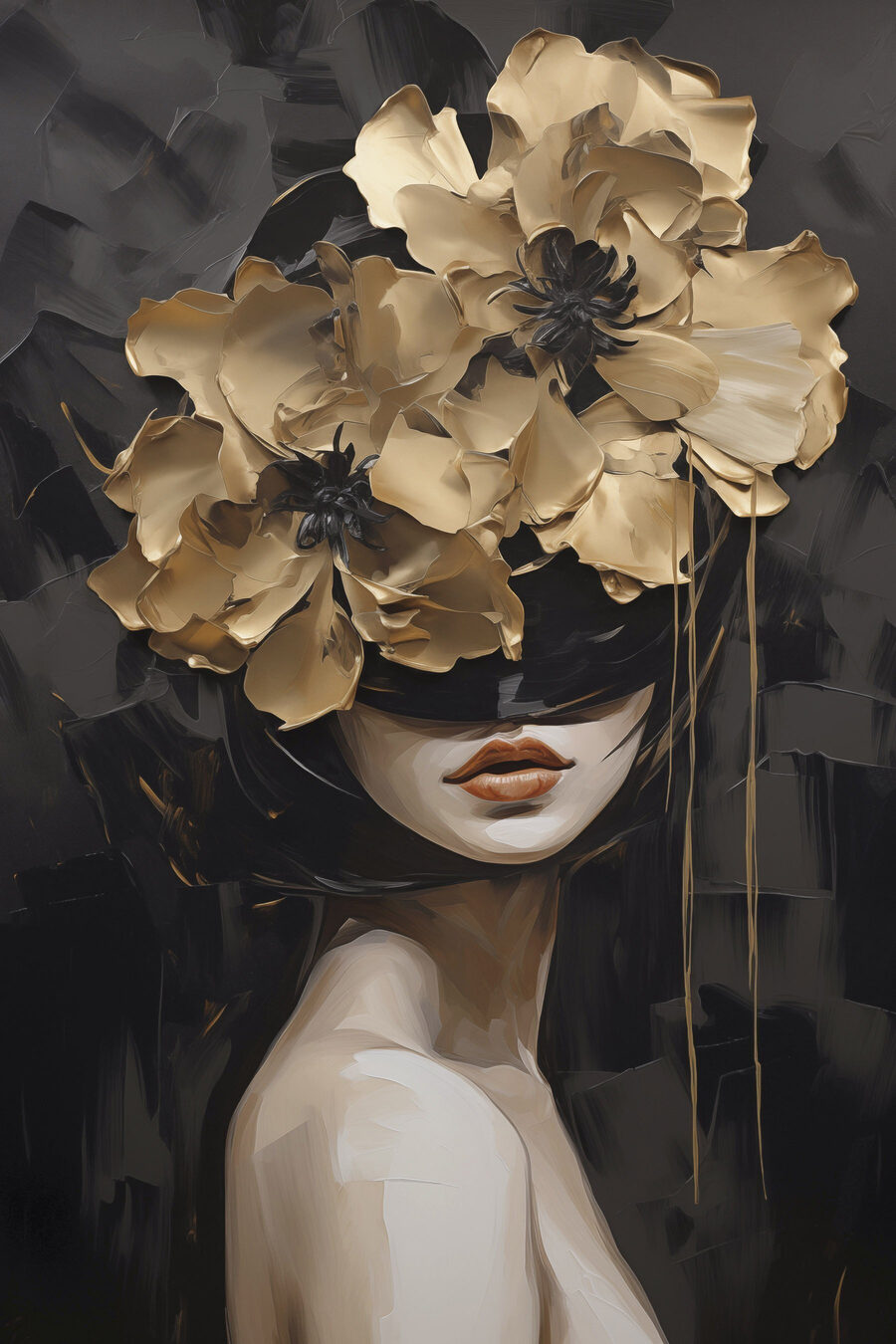 Femme aux fleurs dorées — motif complet