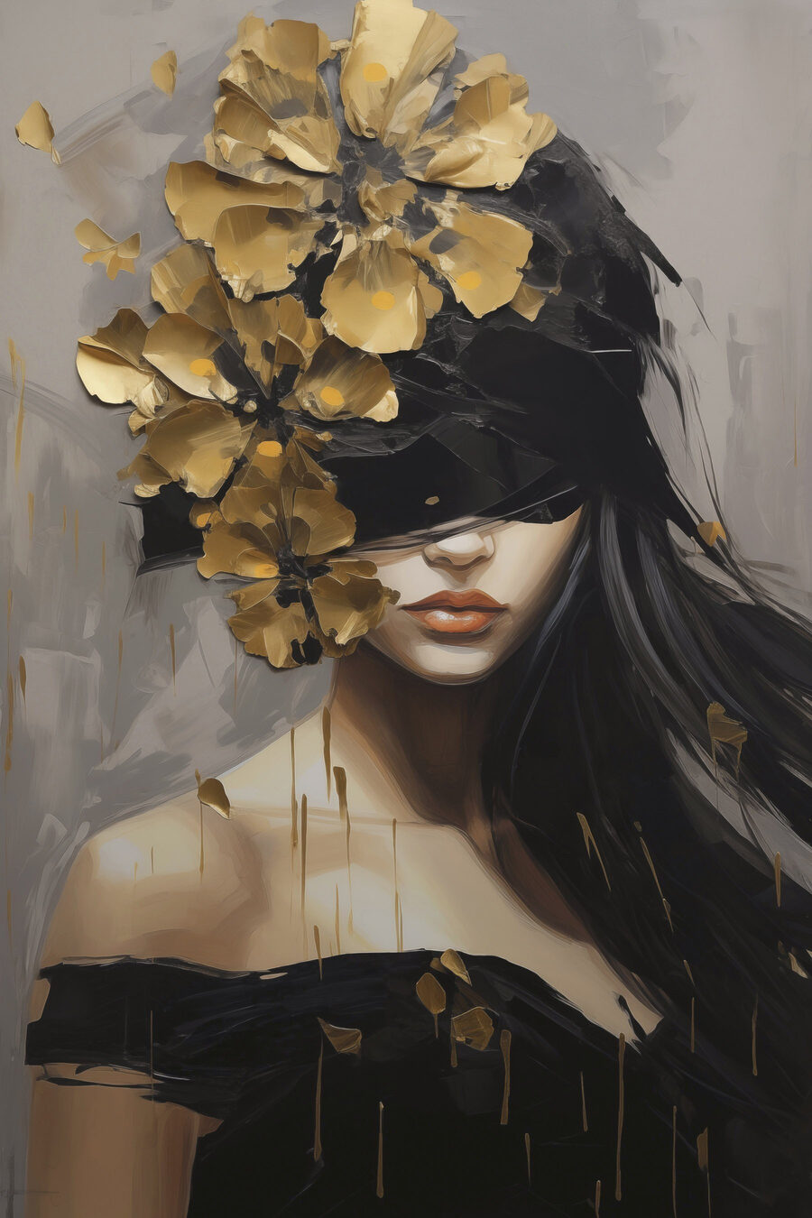 Visage aux fleurs d’or — motif complet