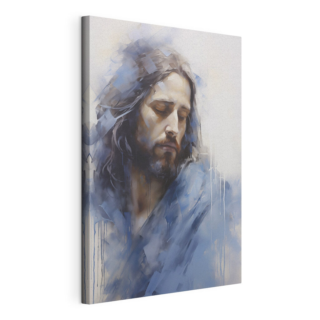 Homme aux yeux clos, toile tendue et bord enveloppé