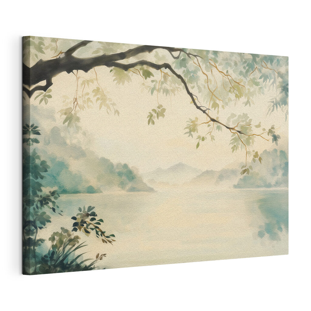 Lac sous les branches, toile tendue et bord enveloppé