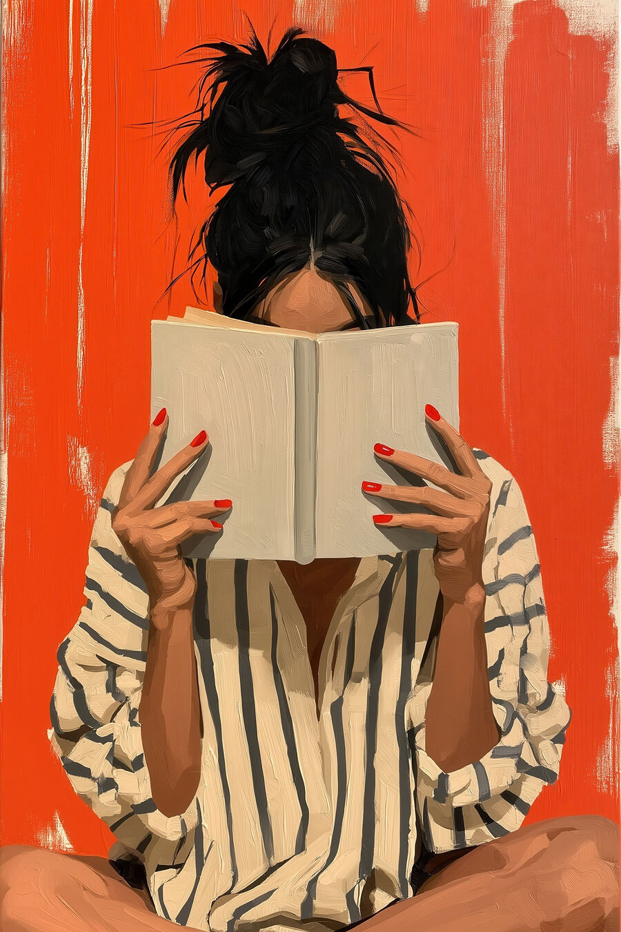 Lectrice sur fond orange — motif complet