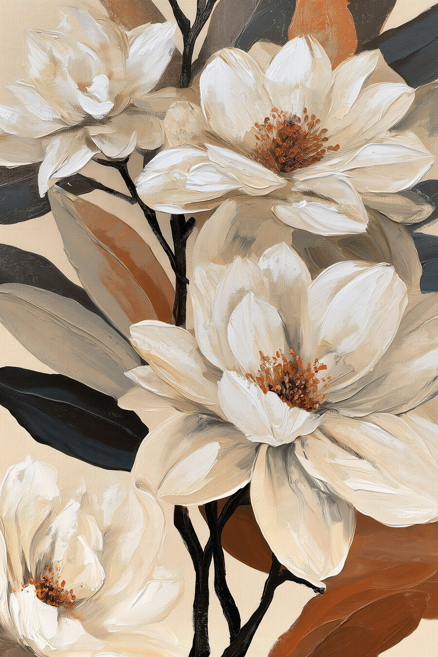 Fleurs blanches, branches sombres — motif complet