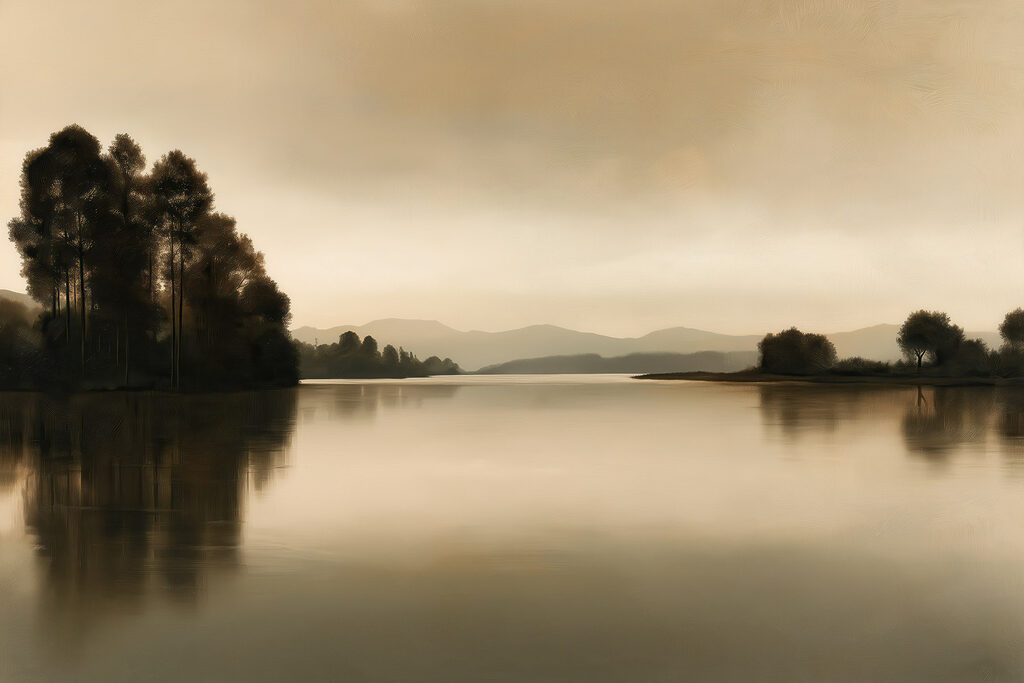 Arbres sombres en miroir — motif complet